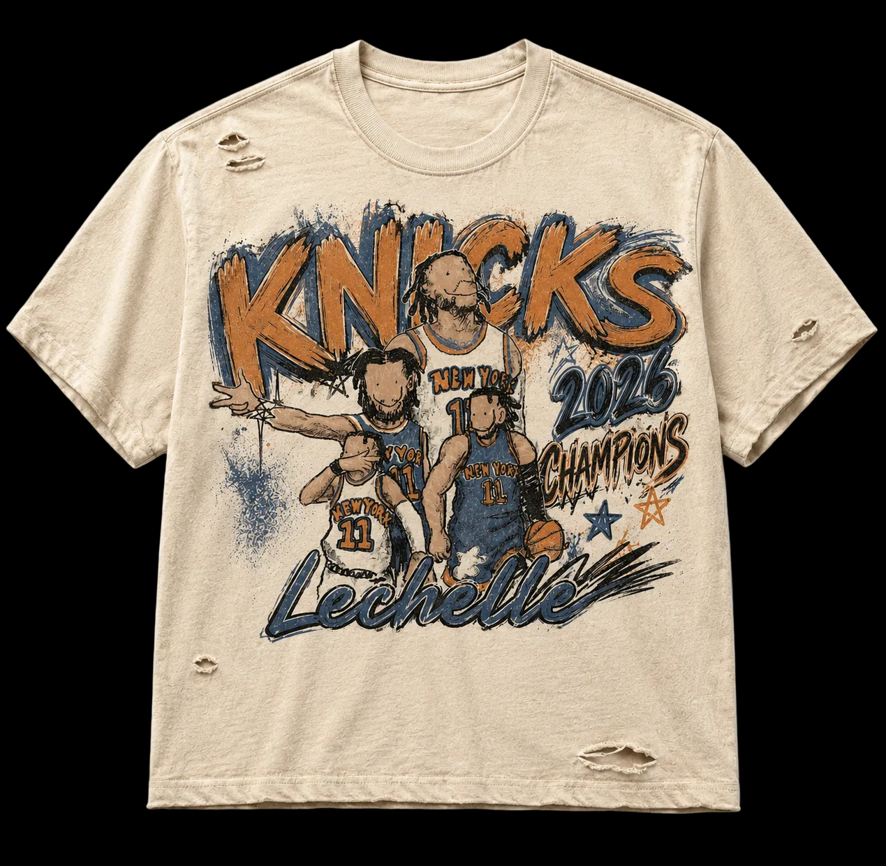 Knicks 2026 Champions Vintage “He Knows Ball” Graphic Tee – Lechelle Studios Edition